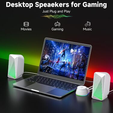 SOULION C30 - Bluetooth колонки для ПК, монітора, ноутбука, ігор. Stereo 2.0, LED, Aux, USB, білий