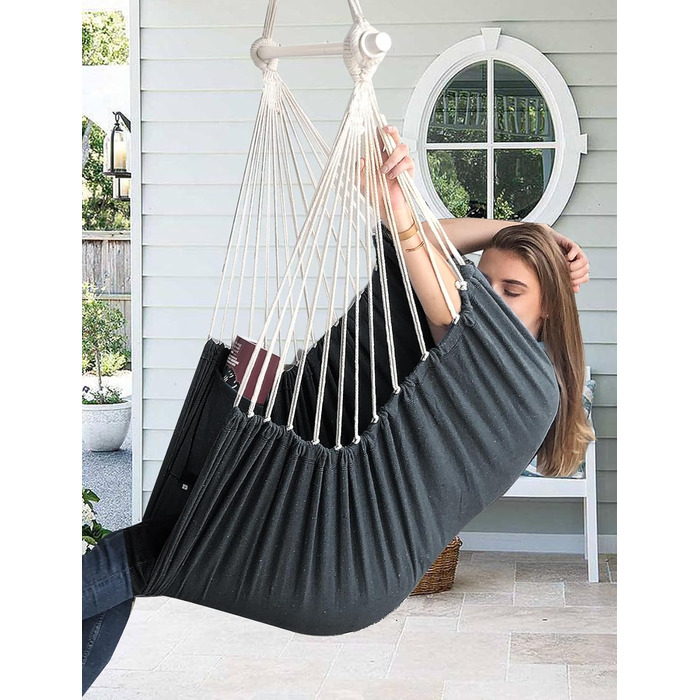 Підвісне крісло-гойдалка Chihee для саду, тераси, дому. Бавовняна гамака 130x100 см, темно-сіра. Комфорт та довговічність.