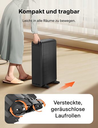 PELONIS 2500W Oil Radiator - Energy Saving, 13 Ribs Electric Heater, Mobile Electric Heater with Thermostat, 3 Heat Settings and Overheat Protection, Electric Radiator Heater, Black 13 Ribs without Remote Control Black