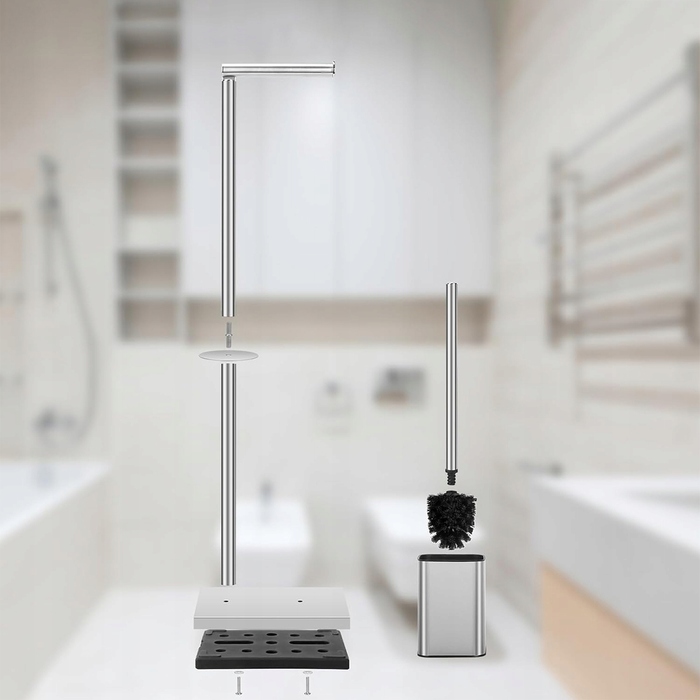 Тримач для туалетного паперу з полицею та йоржиком для унітаза, нержавіюча сталь