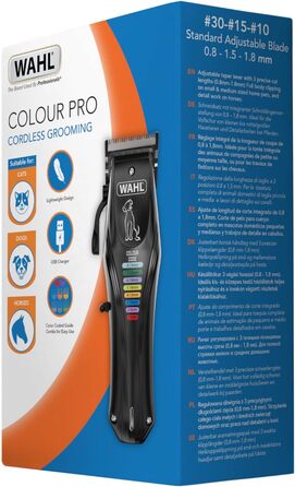 WAHL Animal Color Pro: бездротова машинка для стрижки собак з набором кольорових насадок, тиха, акумуляторна, чорна