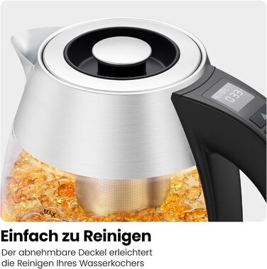 Chefman 1.8L Electric Glass Kettle with Temperature Control - Stainless Steel, Infuser, Auto Shutoff, LED Display