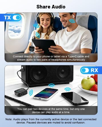 Bluetooth-адаптер 6.0 2-в-1 для літака та авто: ресивер та трансмітер для навушників, AirPods та колонок