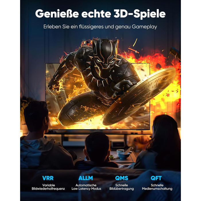HDMI 2.1 Кабель SNOWKIDS 3 метри (2 шт.), 8K 10K, 48Gbps, Highspeed, HDR, HDCP 2.2/2.3, сумісний з RTX 3080, PS5, X-Box, проекторами, чорний