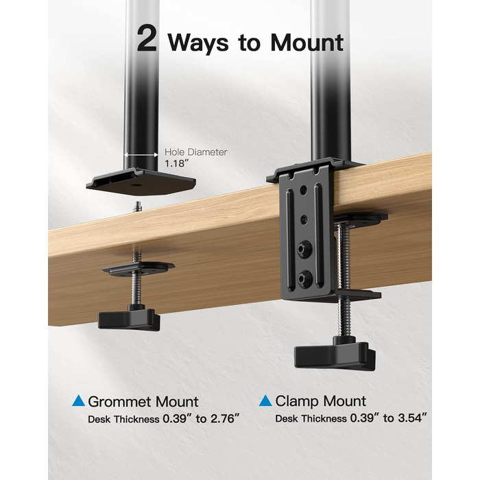 Кріплення для монітора HUANUO для 2 моніторів, 13-30 дюймів, геймерське, регулювання висоти, нахил, поворот, 10 кг/arm, VESA 75/100