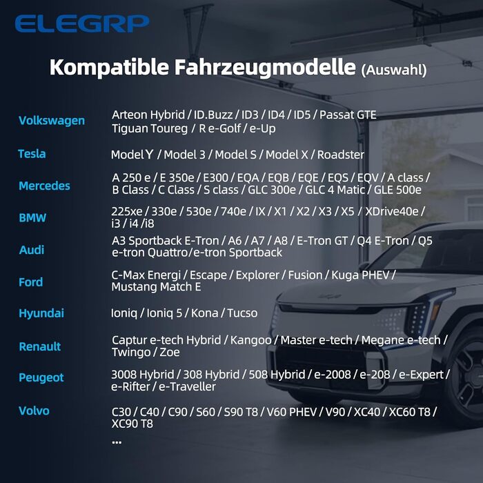 Кабель для зарядки електромобіля Type 2 Schuko 7м, 3.68кВт, 6-16A, IP66 – Мобільна зарядка з відтермінованим стартом, сумісний з EV/PHEV