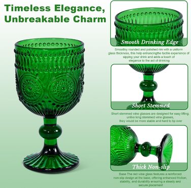 Набір вінтажних келихів для вина, 350 мл, 6 штук, кришталеве скло з рельєфним візерунком, придатне для миття в посудомийній машині, рожевий