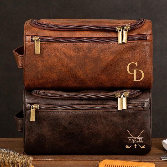 Чоловічий дорожній набір Kulturbeutel (2 шт.) з PU-шкіри, персоналізований, великий об'єм, подарунок на День батька, ювілей, День святого Валентина, бронзовий
