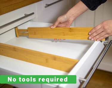 Bamboo Drawer Dividers for Kitchen - Organizational Set of 4 - Spring-Loaded Adjustable & Expandable Drawer Organization