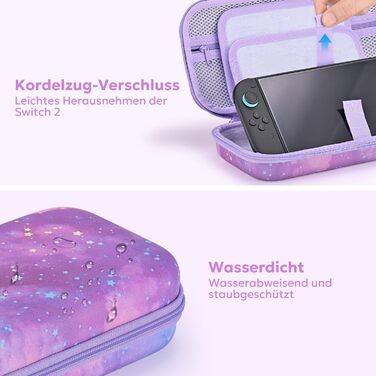 Чохол для Nintendo Switch 2 innoAura Switch 2 Tasche, фіолетовий (Galaxy Lila Violett), водовідштовхувальний, з амортизацією, відділенням для AirTag та великою сітчастою кишенею