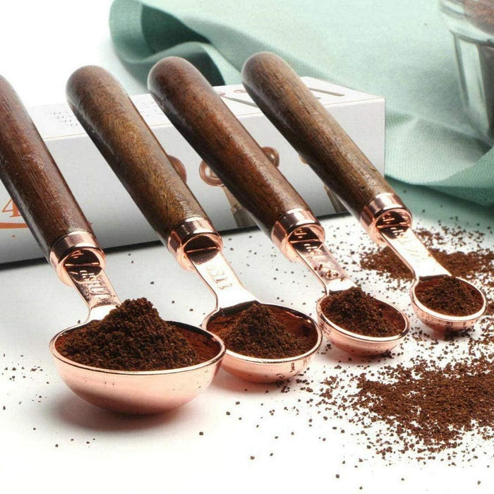 Dog measuring cups, set with, stainless steel, copper-coated, metal, measuring spoons, cooking set, kitchen accessories