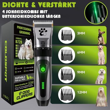 Професійна машинка для стрижки собак та котів Leise, бездротова, 2 швидкості, чорна