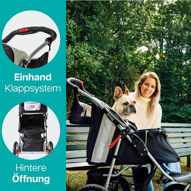 Візок для собак Innopet Comfort Air Eco чорного та срібного кольорів – візок для собак/кішок з колесами діаметром 30 см, складається в одну руку, підходить для лісових стежок – світловідбиваючі смуги, органайзер, перероблений нейлоновий матеріал