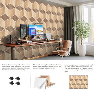 Акустичні панелі JBER (12 шт), самоклеючі звукопоглинаючі 3D-панелі для стін, декоративні гексагональні панелі для студії, офісу та дому, 30×30×1 см, колір: світлий горіх