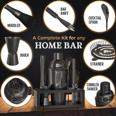 Набір шейкерів для коктейлів Highball & Chaser: професійний барний набір для приготування коктейлів + електронна книга з 30 рецептами (Gunmetal)
