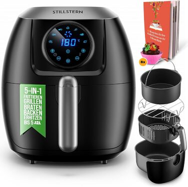 Аерофритюрниця Stillstern 5 л, LED-екран, 7 програм, 120 рецептів, 1800 Вт, без олії, чорна