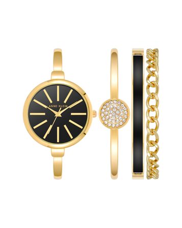 Жіночий набір аксесуарів Anne Klein: золотистий годинник-браслет та комплект браслетів, Gold/Black