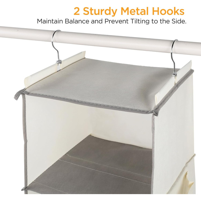 Організатор для шафи Cozary з 5 відділеннями, складаний, з металевими гачками (Бежевий)