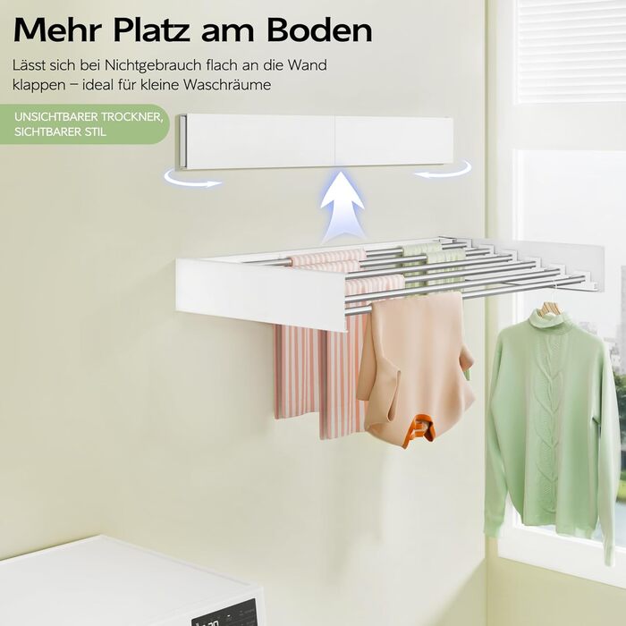 Настінна сушилка для одягу 32' (80 см), Складна, Біла. Для дому, з шаблоном для монтажу