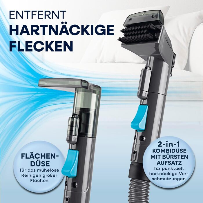 CLEANmaxx Професійний пароочисник для меблів та килимів Pro Steam | 3-в-1: очищувач меблів, точковий очищувач, пральний пилосос | Видаляє плями з килимів, авто, диванів тощо. (Чорний з шампунем, компактний 330W)