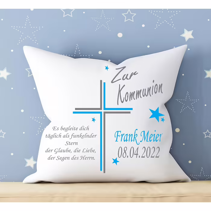 Deluxe First Communion Gift, Personalized Pillow Printed for Boys and Girls, with Name, Date, Custom Saying | Decorative Pillow, | Cozy Pillow 40X40 (with pillow filling, Magenta)