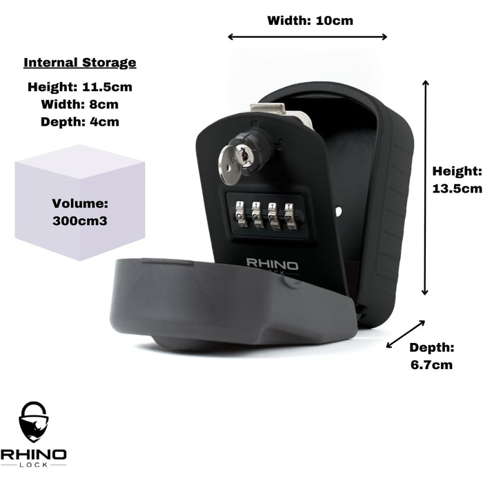 Rhino Lock - Сейф для ключів на стіну з комбінацією, чорний - Pro