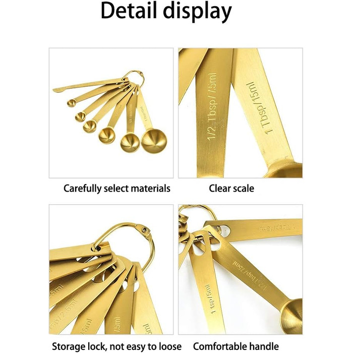 Toranysadecegumy 6 Piece/Set Measuring Spoons, Useful Stainless Steel Measuring Cups, Kitchen, Coffee, Measuring Spoons, Tea, Gold