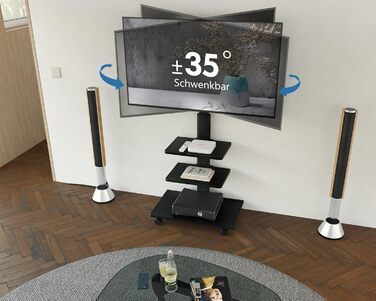 FITUEYES Rolling TV Stand with 3 Shelves - Adjustable Height & Swivel - Fits 32-60 Inch TVs (up to 30kg, VESA 600x400)