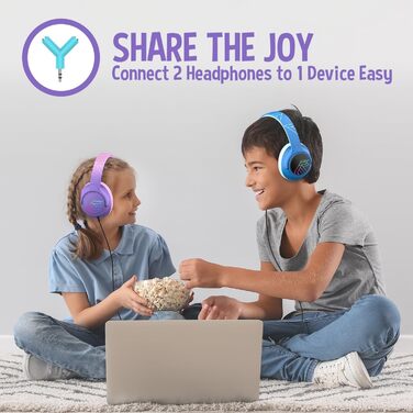 Дитячі навушники PowerLocus Bobo Bluetooth з обмеженням гучності, LED-підсвічуванням, складні, з мікрофоном (фіолетовий)