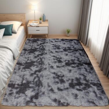 QUINZI М'який килим 160x230 см, високий ворс, сучасний, плюшевий, для спальні, вітальні, дитячої кімнати, з бахромою, нековзний, темно-сірий