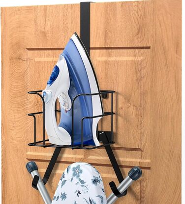 Настінна вішалка для одягу та праски, чорна. Підходить для пральні, прасувальної кімнати. Настінний тримач для праски та одягу.