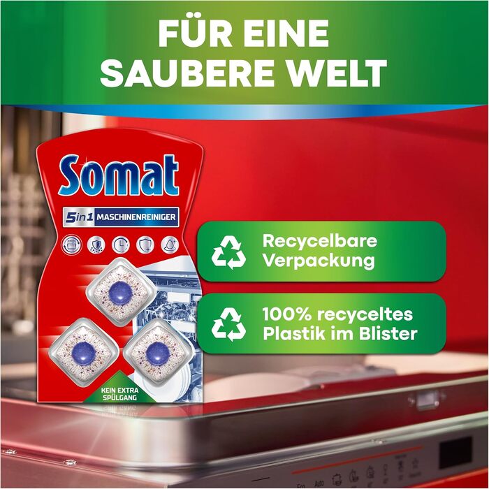 Очищувач для посудомийних машин SOMAT 5in1 Anti-Kalk, засоби для щомісячного чищення та догляду за пральною машиною, 3 шт