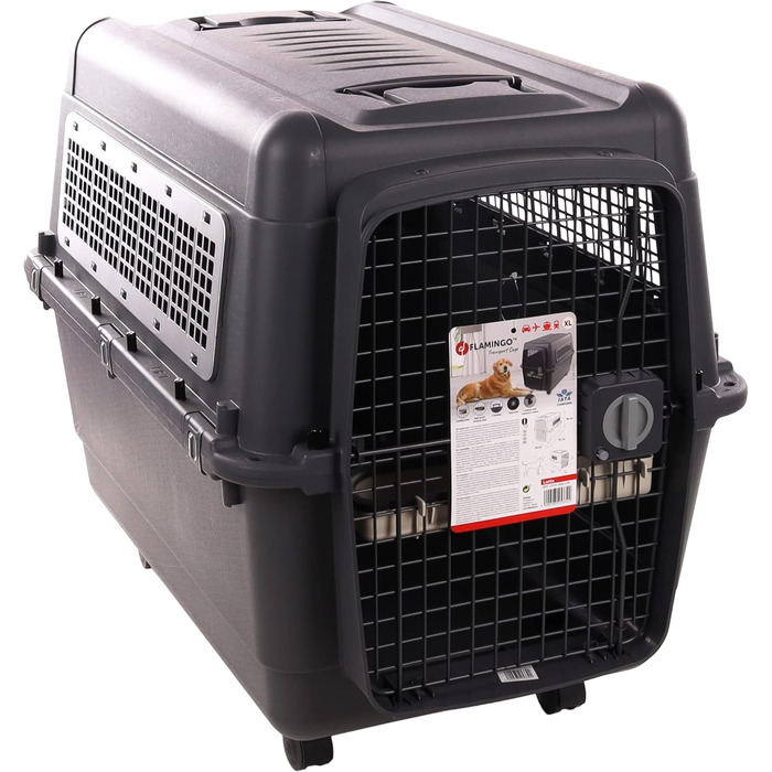 Клітка-переноска для собак Flamingo Lanta XL (60x92x69 см), темно-сірий колір | Безпечна, практична та комфортна