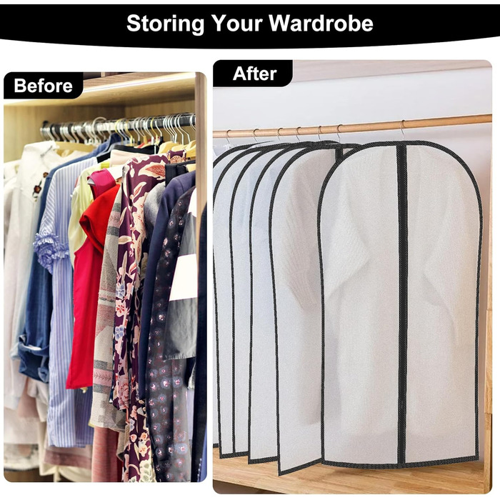 12 містких мішечків для одягу з блискавкою, прозорі чохли для одягу, захисні мішечки від пилу для костюмів, суконь, пальто, курток. Організація зберігання одягу