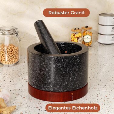 Набір ступки зі ступкою, млин для спецій та трав, подрібнювач пігулок. Ідеально для приготування гуакамоле вдома. Масивна чаша з каменю (Чорний G, велика). Чорний G велика