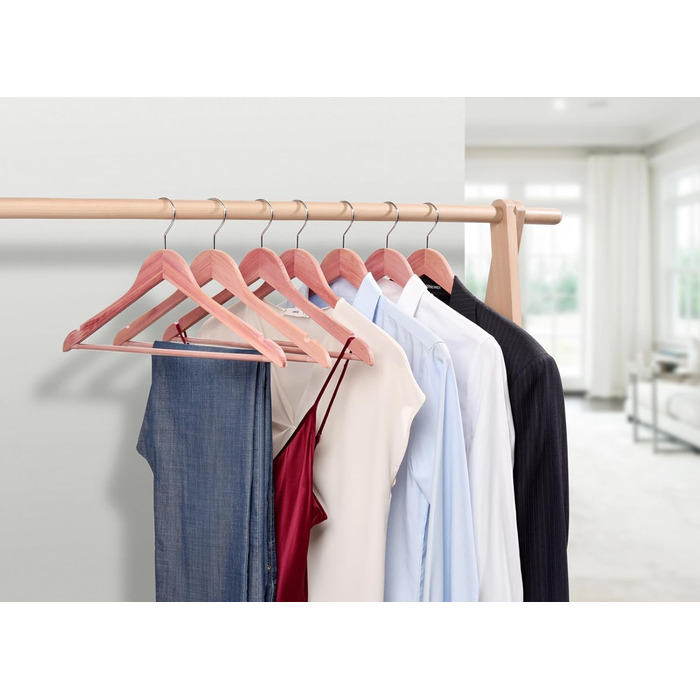 Amber Home 10-Piece 17.5-inch Cedar Wood Clothes Hangers with Non-Slip Notch, Natural Cedarwood Hangers with Round Bar for Suit, T-Shirt, Shirt, Jacket, Coat, Dress, Pants