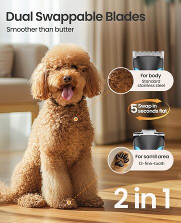 Професійна машинка для стрижки собак та котів Oneisall 2-в-1 з тримером для лап, для довгошерстих та сплутаних порід, потужна машинка для грумінгу