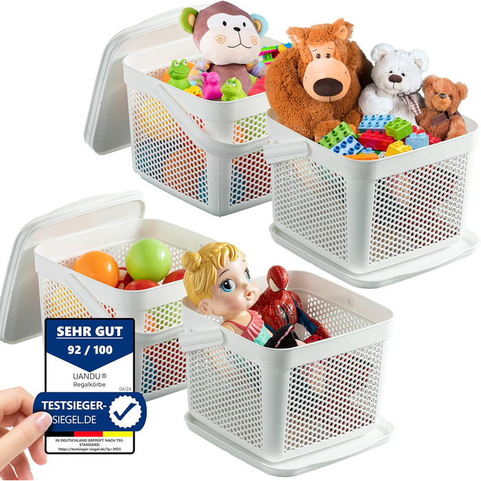 Кошик для зберігання з кришкою 5 л x4, пластиковий органайзер для іграшок, білизни, ванної та кухні, білий UANDU