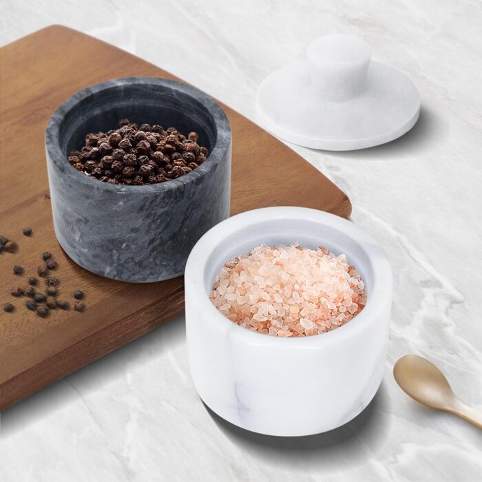 Marble Salt Box with Lid, Multi-Purpose Marble Container for Salt, Pepper, Paprika, and Powdered Herbs, Marble Box for Jewelry, Watches, and Accessories Black