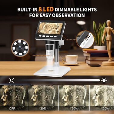 USB мікроскоп Misilmp з LCD екраном 4.3 дюйма, 1000x збільшення, 1080P, з LED підсвічуванням, для дітей та дорослих, сумісний з MacOS та Windows