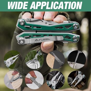 Мультитул FLISSA 16-в-1: мультиінструмент з нержавіючої сталі з ножем, ножицями, пилкою, відкривачкою для пляшок. Ідеально для кемпінгу, відпочинку на природі та ремонту. У комплекті сумка. Матовий зелений.