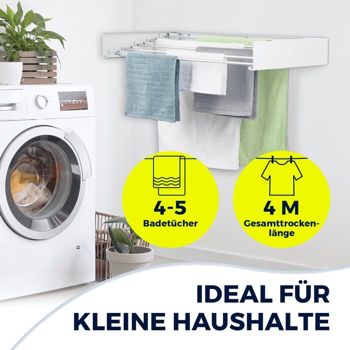 Сушарка для одягу EASYmaxx Wandwäschetrockner 400 на стіну – компактна та висувна, 80 x 40 x 10,5 см, 4 м довжини сушіння. Підходить для сушіння одягу в приміщенні та на вулиці без електроенергії.