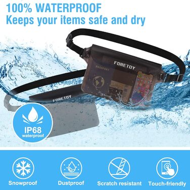 Водонепроникна сумка-чохол на пояс з регульованим ремінцем, IP68, для фотографії, водних видів спорту, пляжу, плавання, риболовлі тощо. Чорний + Сірий