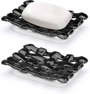 Підставка для мила Shinowa з подвійним шаром та знімним контейнером для води. Мильниця самостійно спорожняється, підходить для ванної кімнати, кухні, душу, ванни, раковини, робочої поверхні. Матеріал: мармур, білий (текстурований).