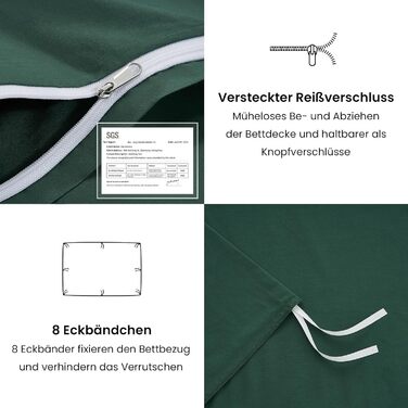 Комплект постільної білизни 135x200/80x80 зелений бавовна 4-х частинний, комплект постільної білизни Salbeigrün 2x135x200 + 2x80x80, постільна білизна ÖKO-TEX Aesthetic 100% бавовна з блискавкою (темно-зелений, 2-х частинний | 155x220cm)