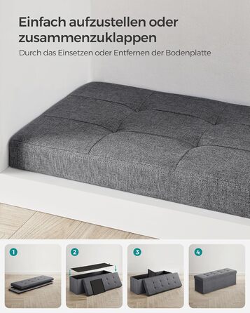 SONGMICS Storage Ottoman, Folding Bench, 38 x 110 x 38 cm Footstool, Storage Box, Load Capacity up to 300 kg, for Living Room, Bedroom, Entryway, Slate Grey LSF77K 110B cm Slate Grey