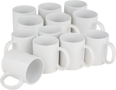 VBS XXL 12 Coffee Mugs Set 300ml made of real porcelain - White coffee cups - Large coffee mugs with handle - dishwasher safe - Cups for painting