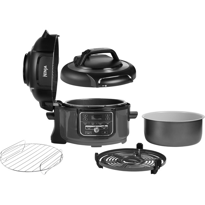Ninja Foodi MINI Multi-Cooker, 4.7L, 6-in-1 Multi-Cooker, Pressure Cooker, Air Fryer, Slow Cooker, 1460W, Grey/Black OP100EU