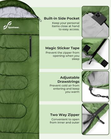 3-4 Season Sleeping Bag - Waterproof Camping Sleeping Bag for Adults - 220x84cm, 1.9KG