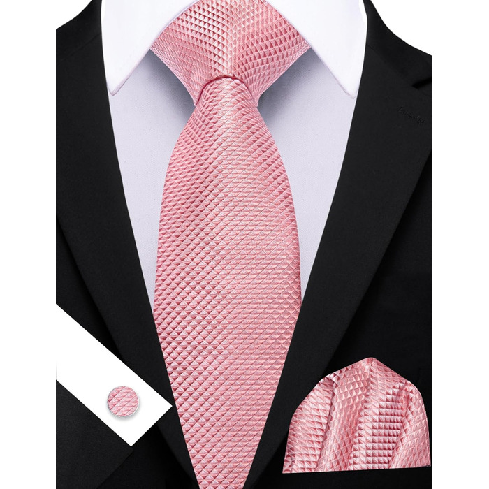 Комплект краваток Barry.Wang: краватка, кишеньковий хустинка та запонки (солідно-рожевий) для весілля та ділових зустрічей